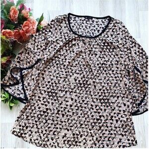 Vision USA Womens Top Size M Geometric Print 3/4 Bell Sleeve Blouse Tunic